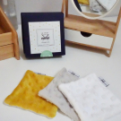 Swatch de MagaliT : 50 Boîtes de 3 lingettes bébés lavables Oekotex et Bio, Le Petit Carré Français