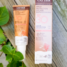 Swatch de Pruebelle : Spray solaire SPF30, Cattier